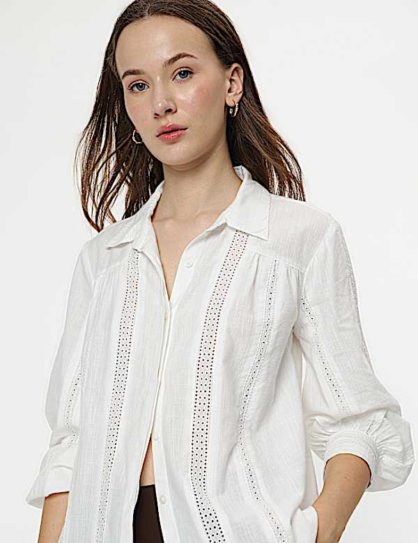 Cotton Rich Embroidery Spread Collar Shirt