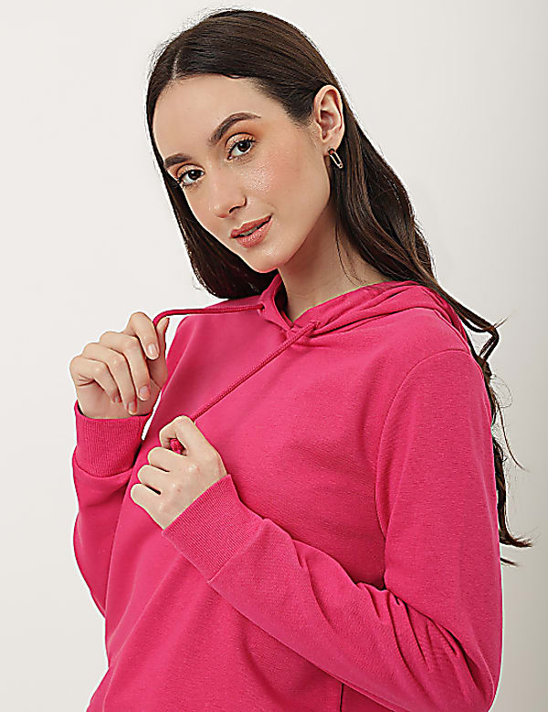 Cotton Mix Plain Hooded Sweatshirt
