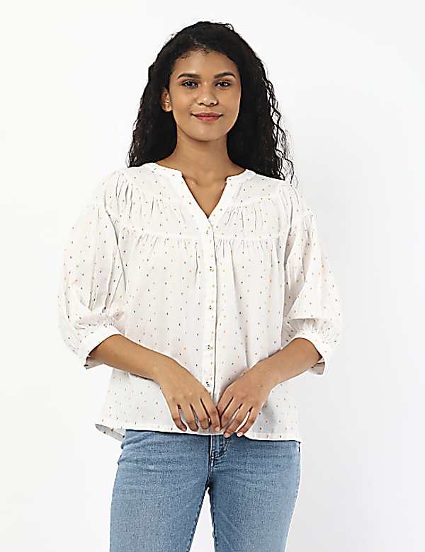 Dobby Paneled Blouse Shirt