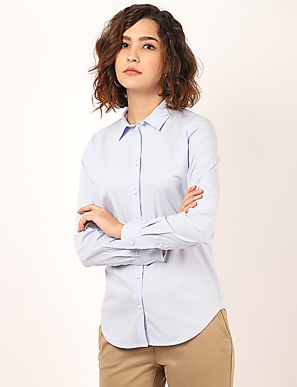 Cotton Mix Plain Spread Collar Shirt
