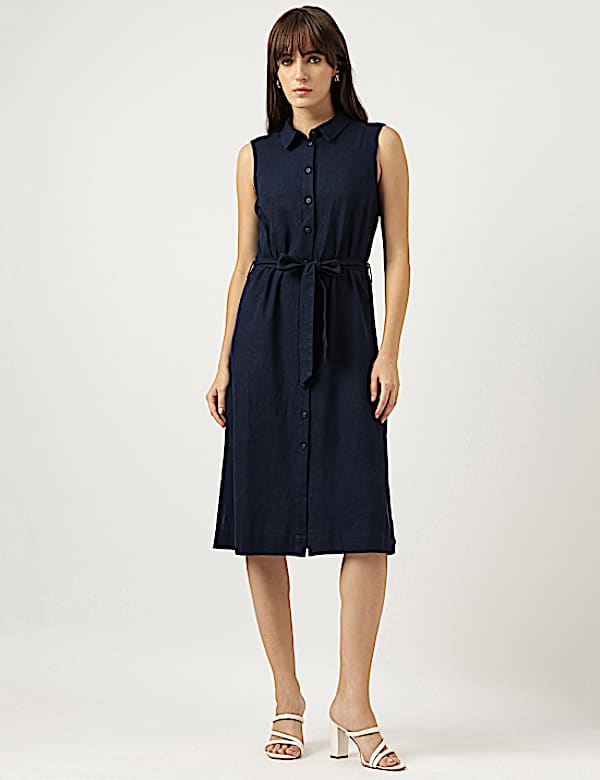 Below Knee Spread Collar A-Line Dress