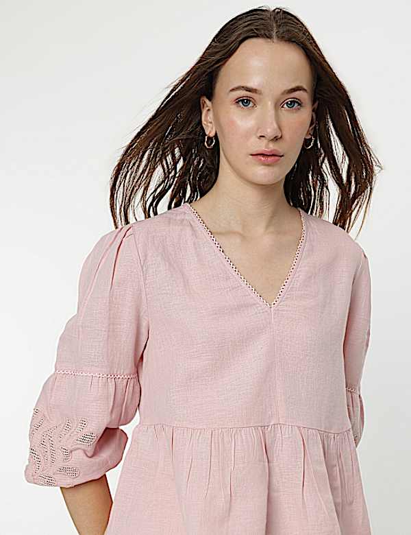 Linen Rich Embroidered Blouse