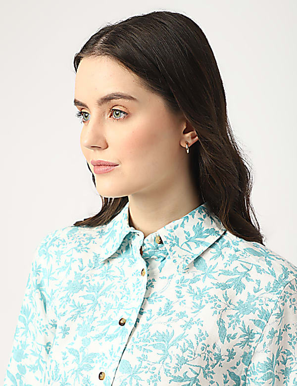 Pure Linen Printed Spread Collar Shirt