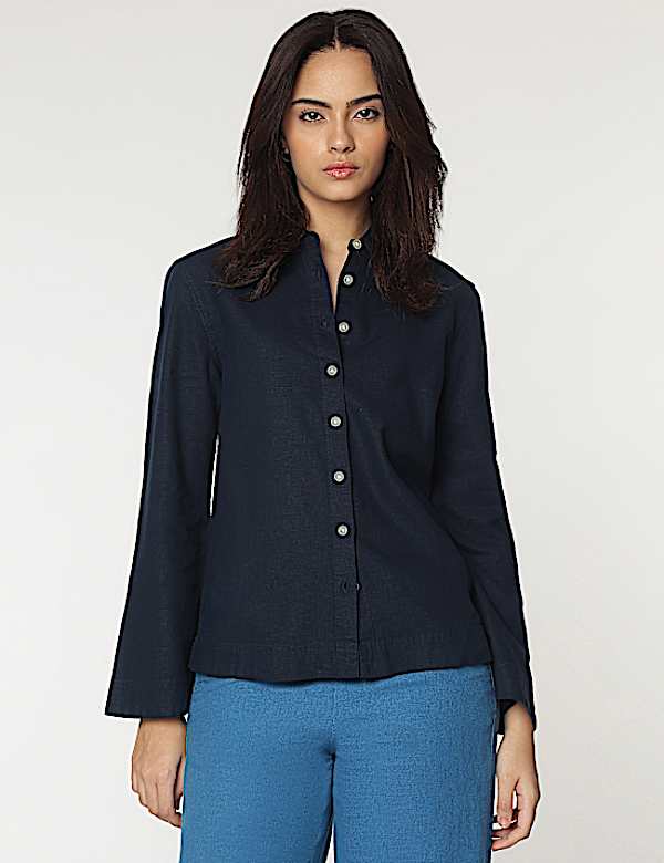 Linen Rich Spread Collar Shirt