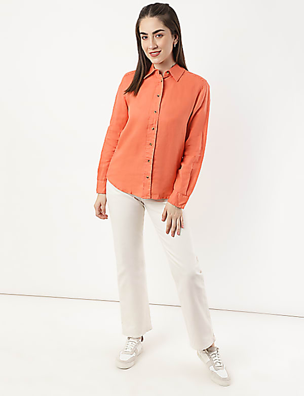 Pure Linen Spread Collar Shirt