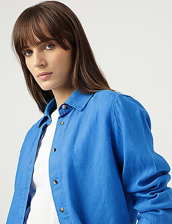 Pure Linen Spread Collar Shirt
