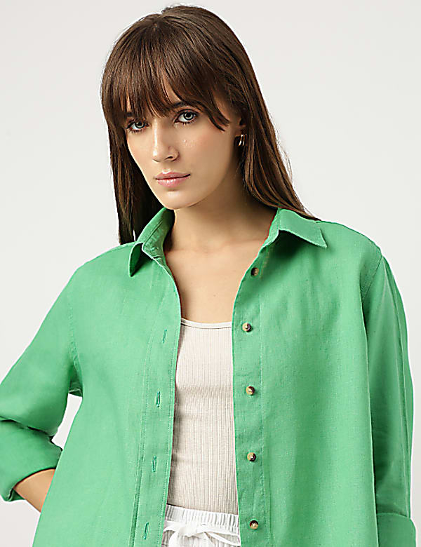 Pure Linen Spread Collar Shirt