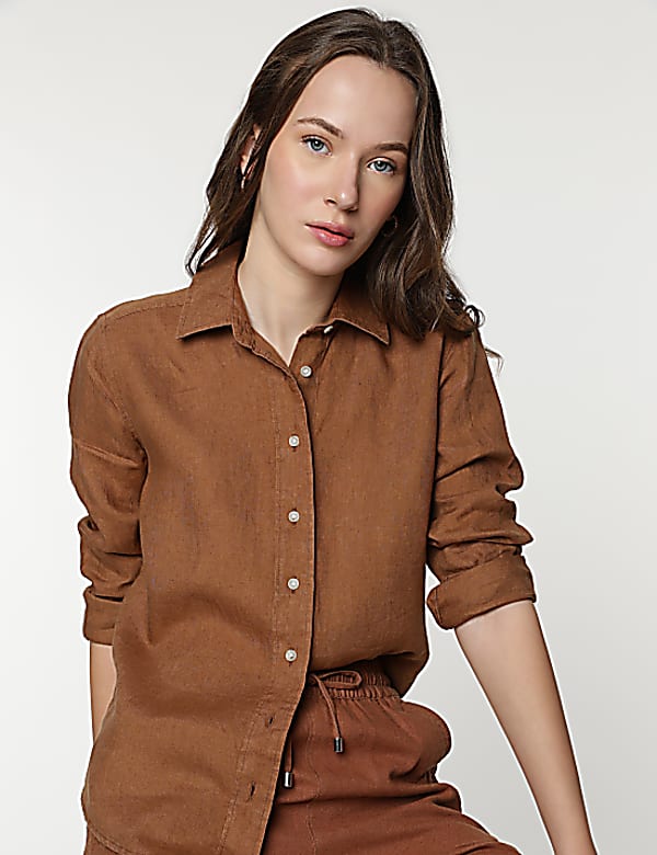 Pure Linen Spread Collar Shirt