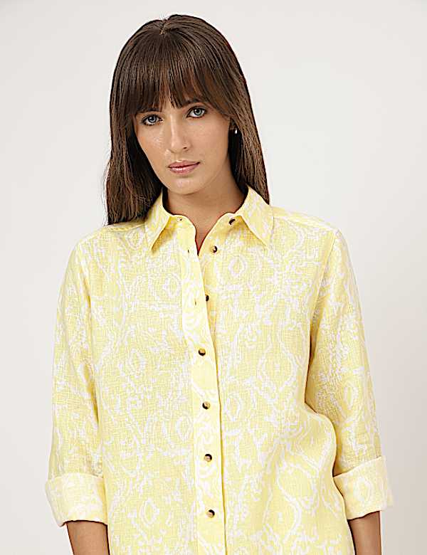 Pure Linen Printed Spread Collar Shirt