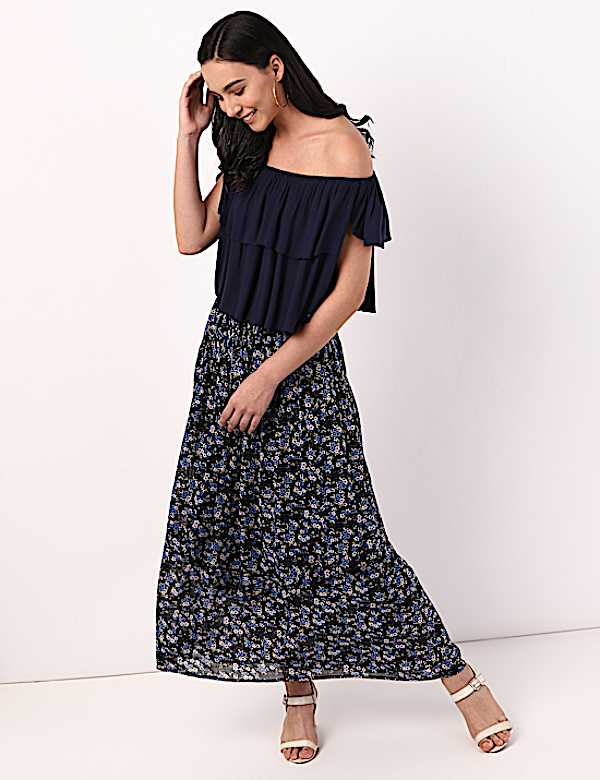 Pure Viscose Floral Full Length Skirt