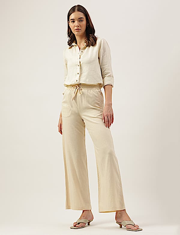 Linen Rich Wide Leg Trousers