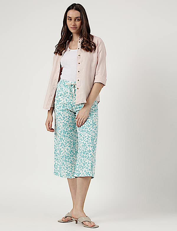 Linen-Blend Botanical Elasticated Trousers