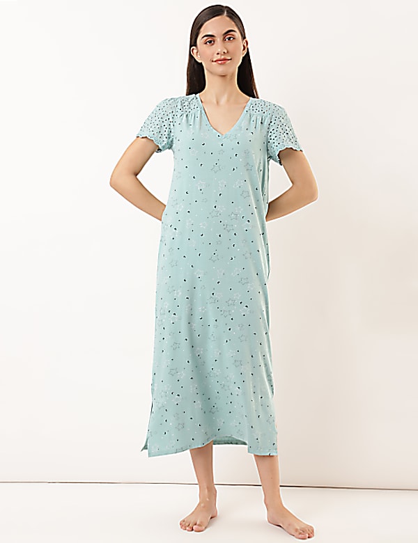 Pure Cotton Printed V-Neck Nightdress