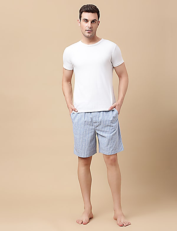 Cotton Blend Striped Shorts