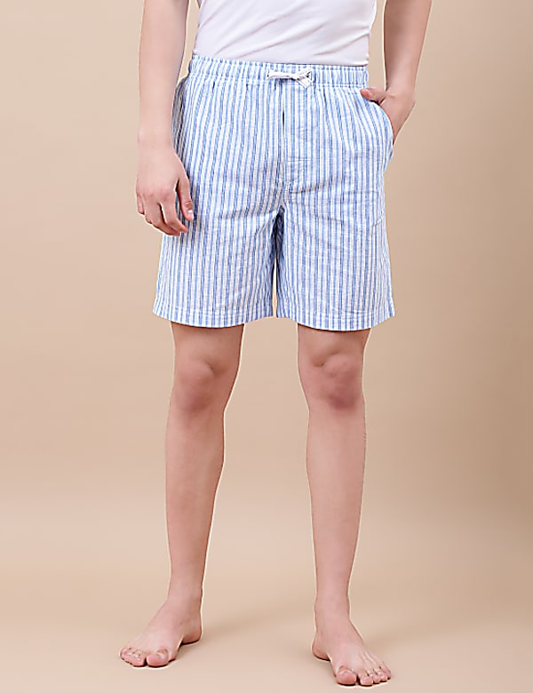 Cotton Mix Striped Relaxed Fit Shorts