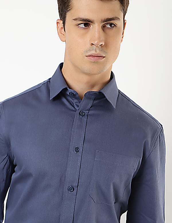 Pure Cotton Plain Spread Collar Shirt