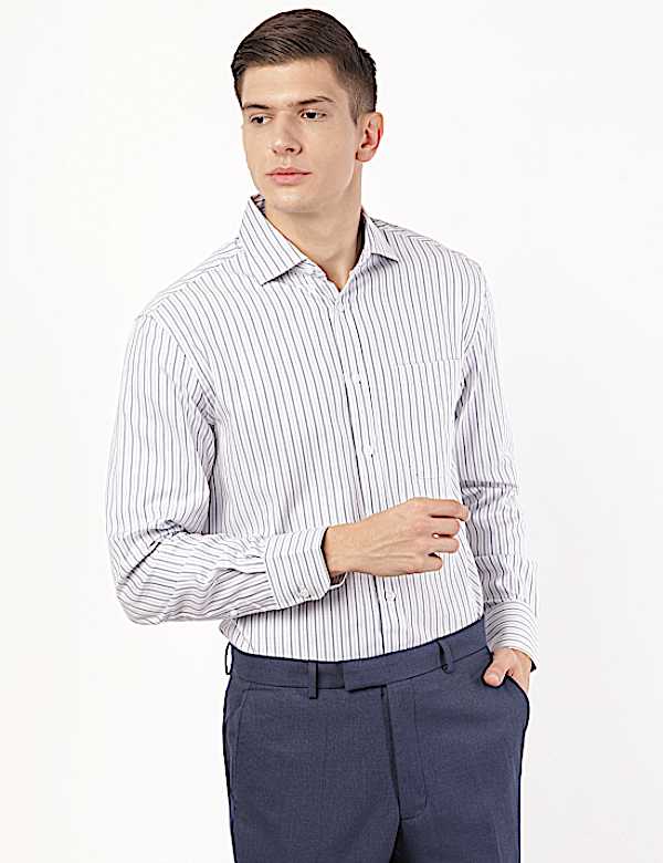 Pure Cotton Stripes Cut Away Collar Shirt