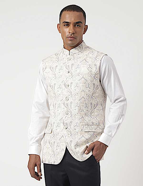 Tailored-Fit Linen-Blend Paisley Waistcoat