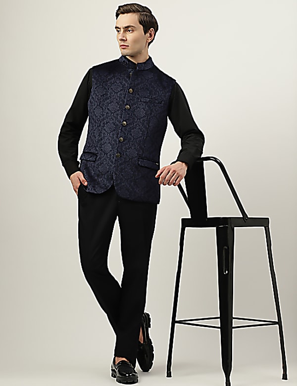 Printed Mandarin Collar Waistcoat