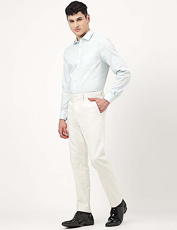 Cotton Mix Plain Slim Fit Trousers