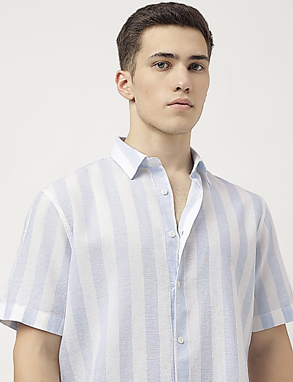 Relaxed Fit Linen Blend Striped Shirt