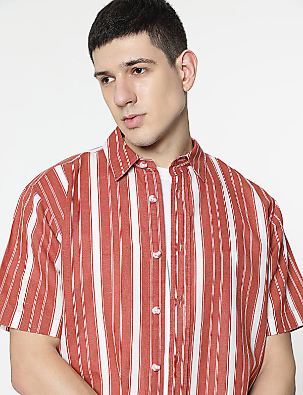 Relaxed Fit Linen Mix Stripes Shirt