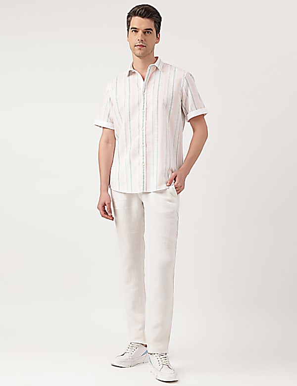 Linen Blend Striped Spread Collar Shirt
