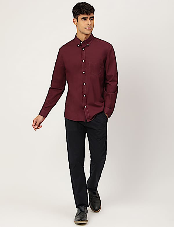 Pure Cotton Plain Collared Shirt