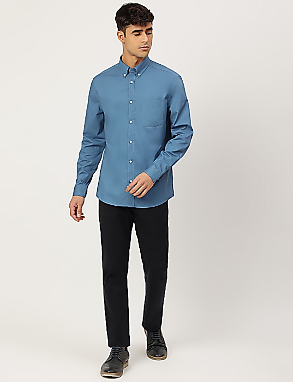 Pure Cotton Plain Collared Shirt