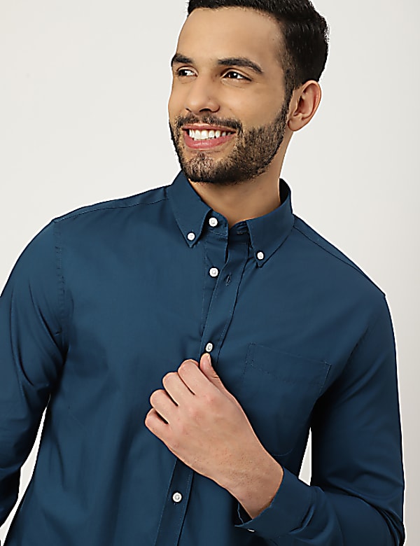 Pure Cotton Plain Collared Shirt