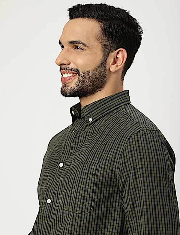 Pure Cotton Check Collared Shirt