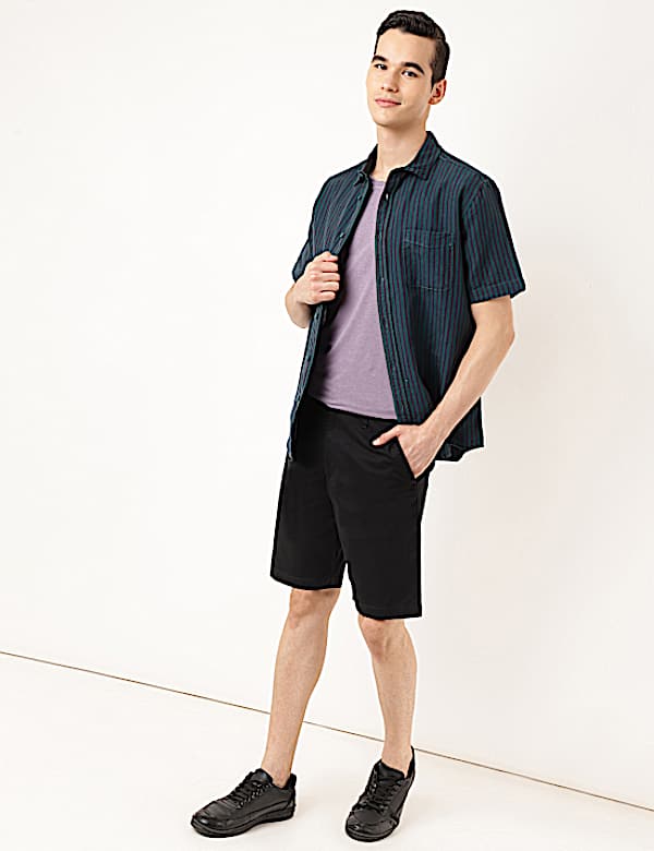 Linen Mix Striped Spread Collar Shirt