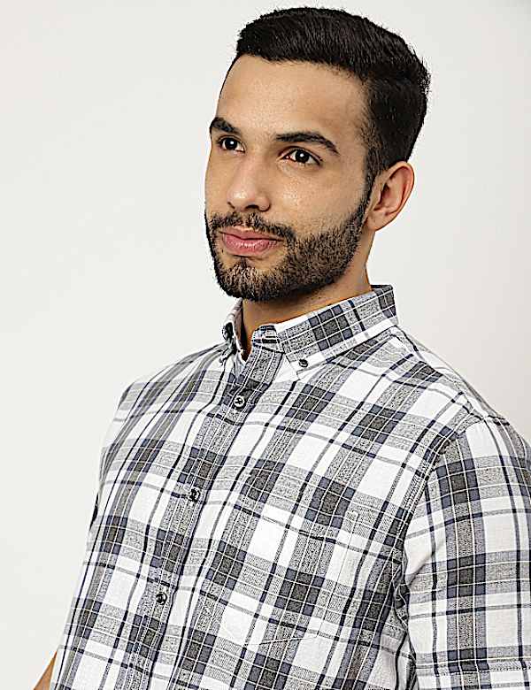Pure Cotton Checkered Collared Shirt