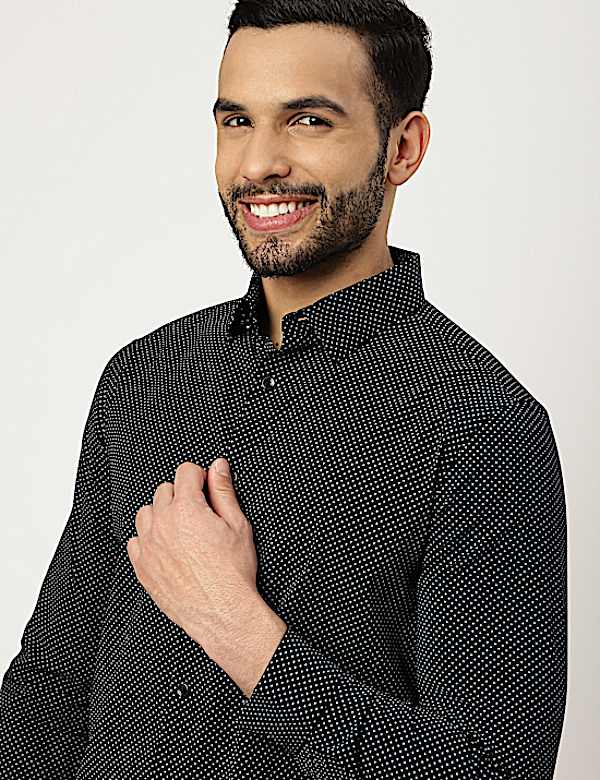 Cotton Mix Polka Dot Collared Shirt