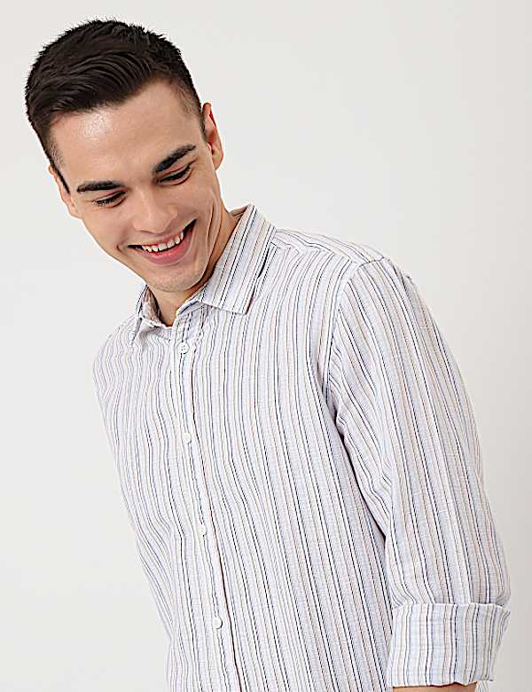 Cotton Mix Striped Classic Collar Shirt