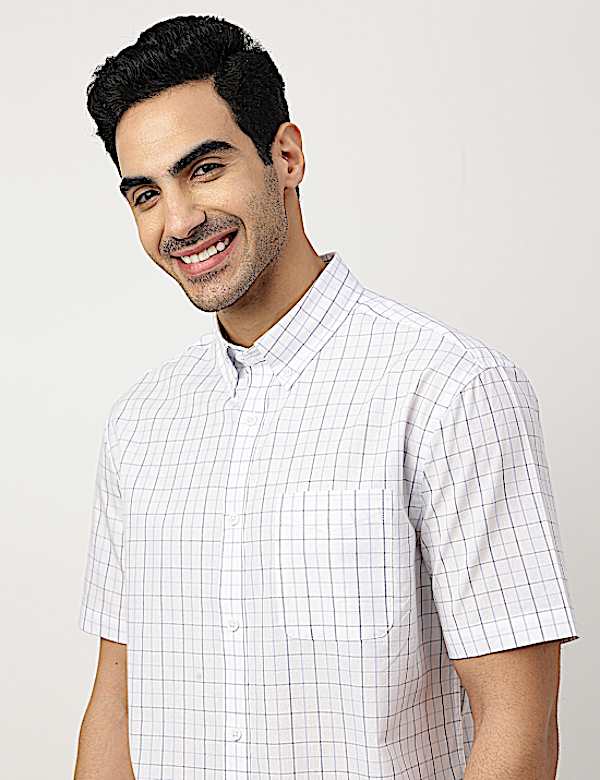 Pure Cotton Checks Button-down Collar Shirt