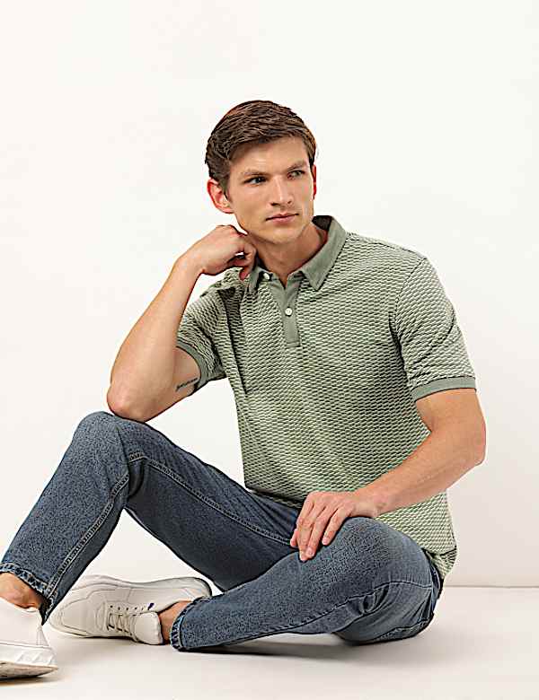 Pure Cotton Self Design Collar Neck T-Shirt