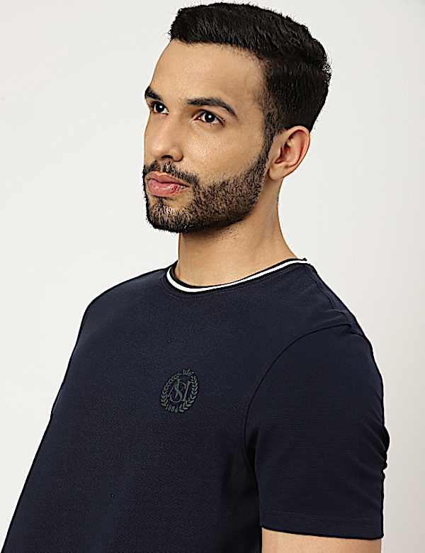 Pure Cotton Textured Crew Neck T-shirt