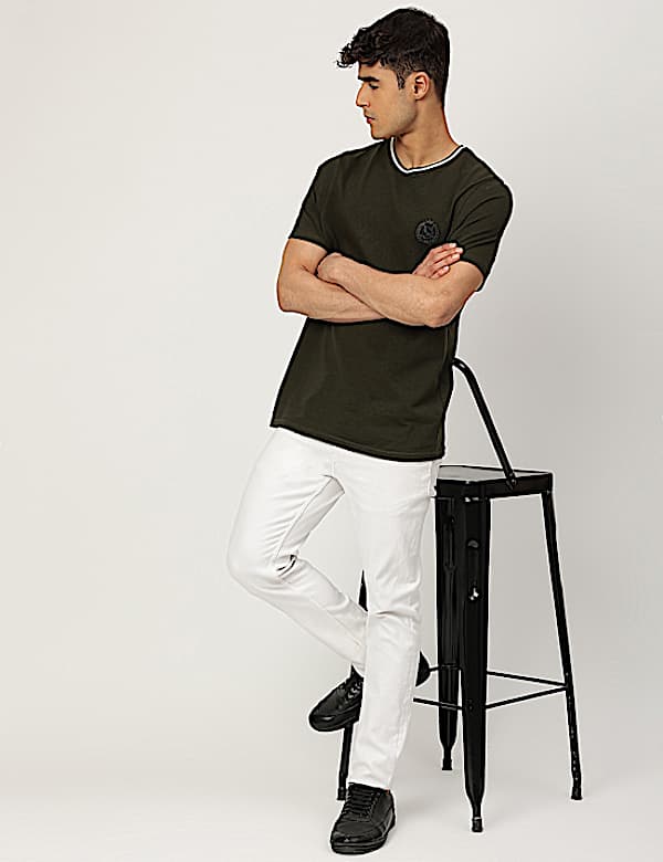 Pure Cotton Textured Crew Neck T-shirt