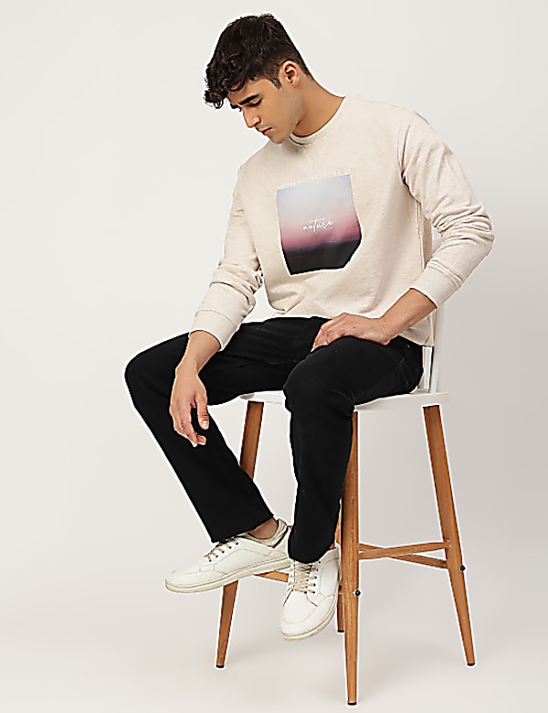 Pure Cotton Printed Crew Neck Sweatshirt