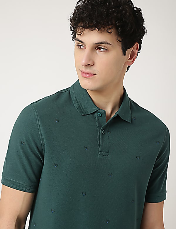 Pure Cotton Printed Polo Neck T-Shirt