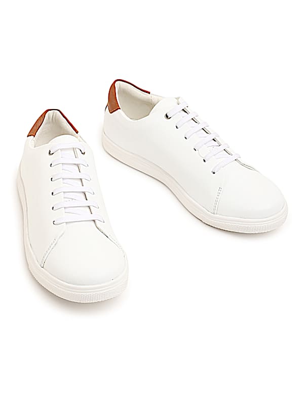 Pure Leather Lace Up Plain Sneakers