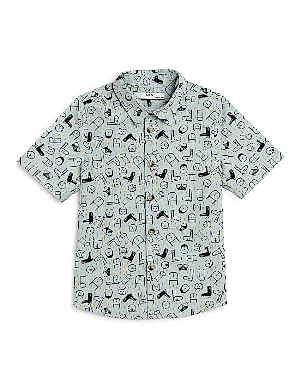 Pure Cotton Printed Spread Collar Shirt