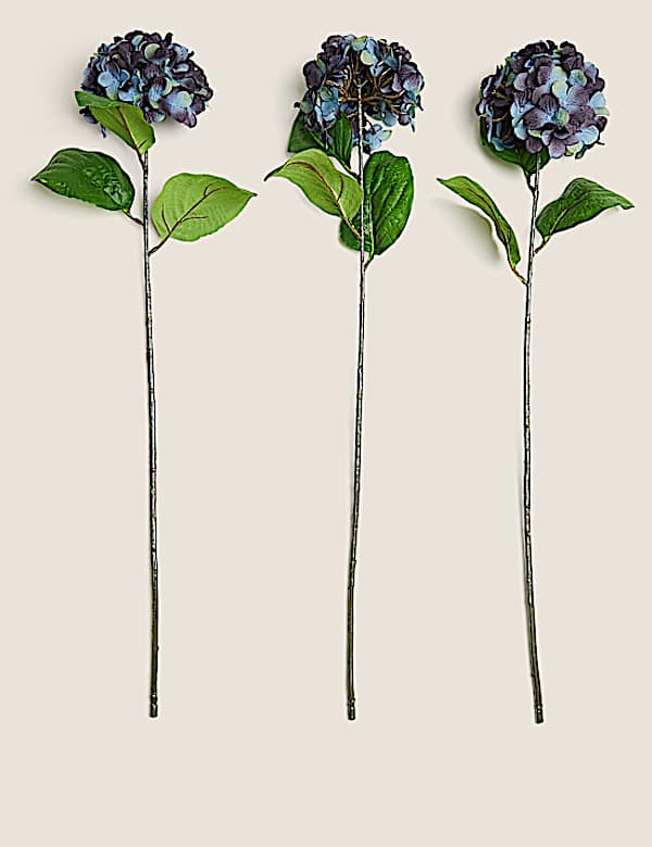 Set of 3 Artificial Hydrangea Single Stems