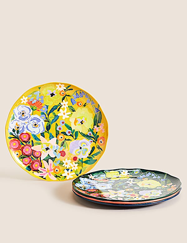 Set Of 4 Expressive Floral Picnic Dinner Plates