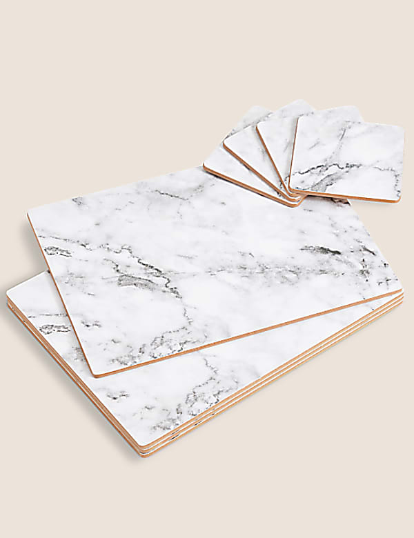 Set of 4 Marble Effect Placemats & 4 Coasters