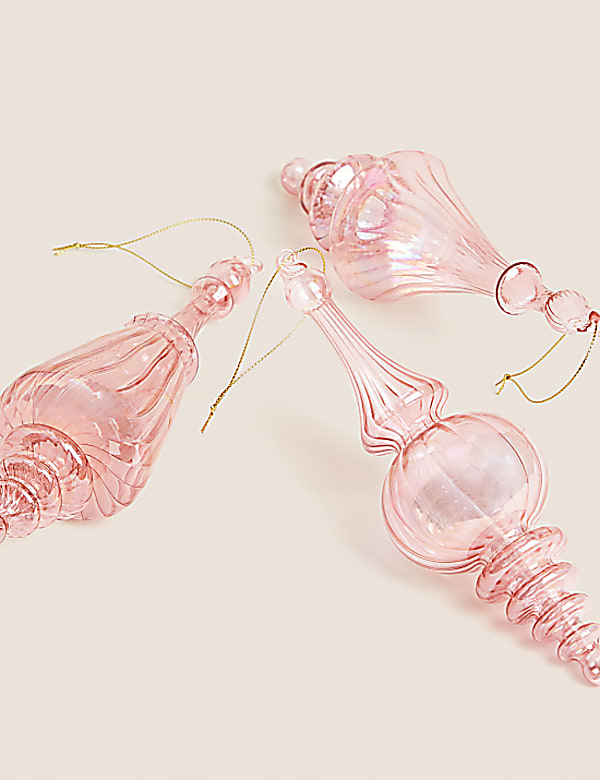 3pk Glass Finial Hanging Decorations