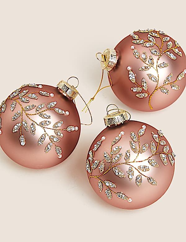 3pk Pink Glass Embellished Baubles