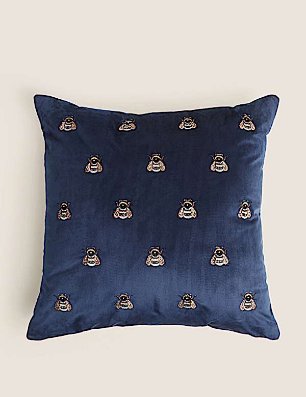 Velvet Bee Embroidered Cushion
