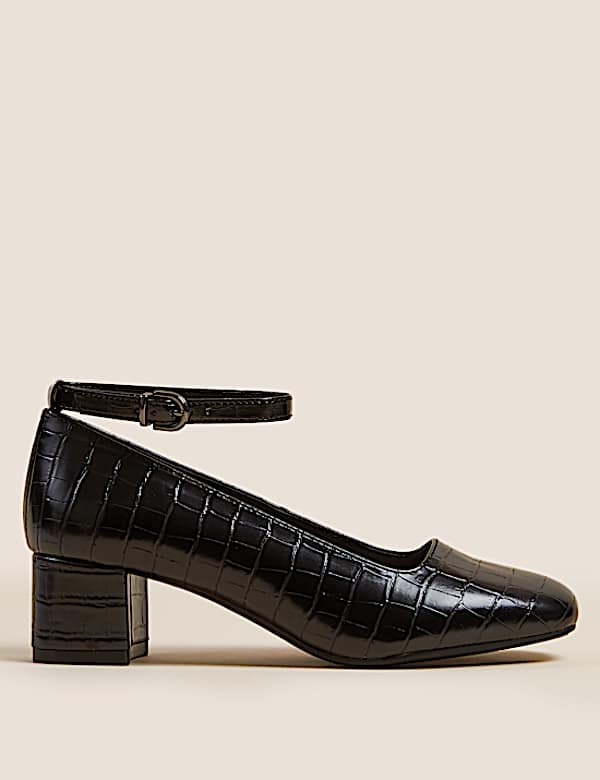Wide Fit Croc Block Heel Court Shoes